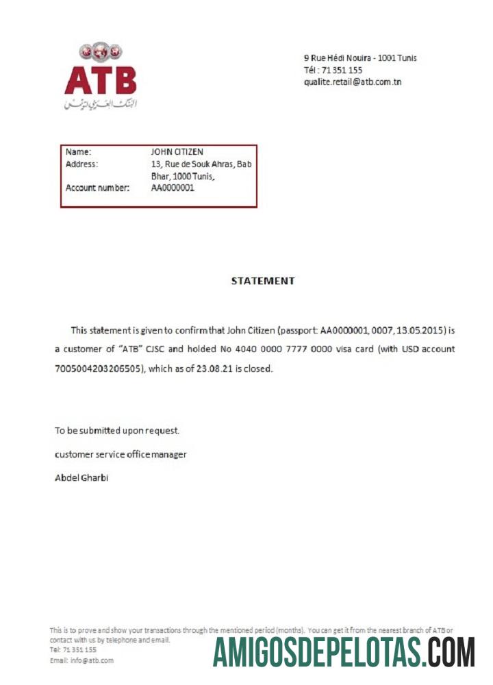 Referência de fechamento ATB da Tunísia modelo